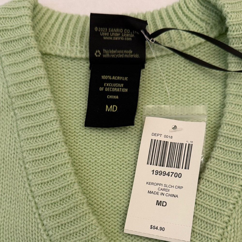 Sanrio Keroppi Light Green Embroidered Skimmer Cardigan Sweater - Picture 3 of 10